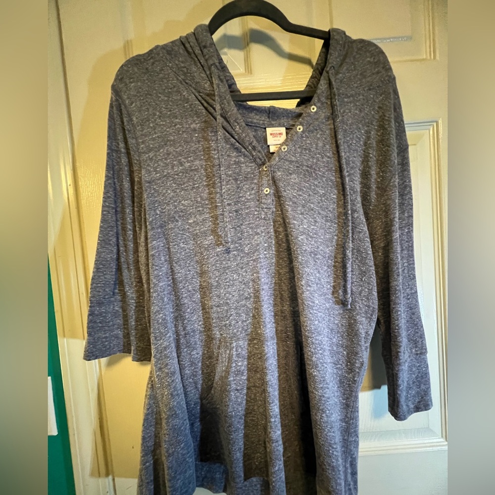 Mossimo Supply Co. Blue Hooded Top with Button Accents